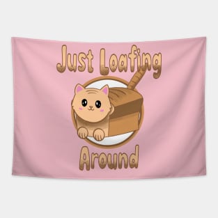 Cute Kawaii Cat Loaf of Bread Just Loafing Around Funny Food Tapestry