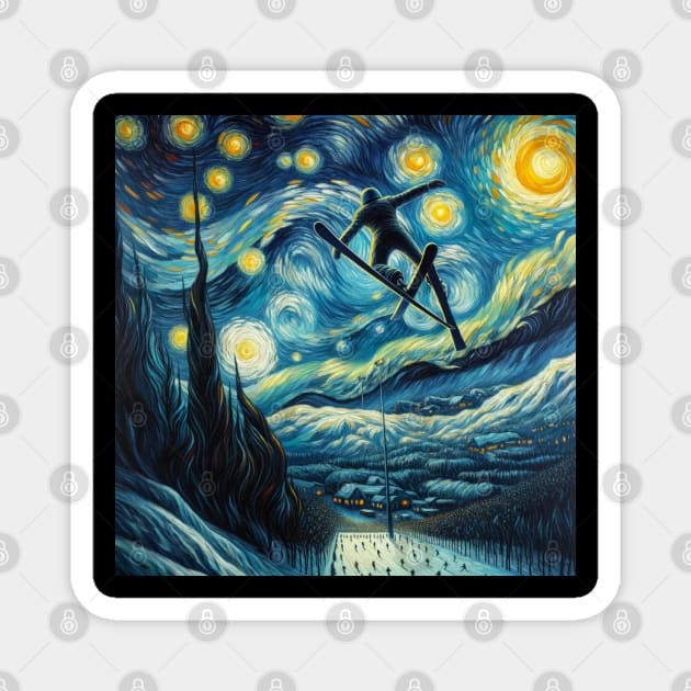 Ski Jumping Starry Night - Winter Sports Magnet by Edd Paint Something