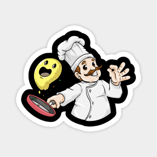 Chef with Chef hat Fried Egg and Pan Magnet