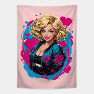 Happy Valentines Day Blonde Girl 80s retro vintage Tapestry