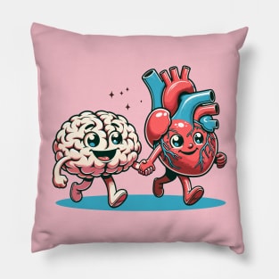 Brain and heart walking together Pillow