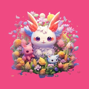 Colorful Winged Bunny and Friends in Kawaii Style T-Shirt