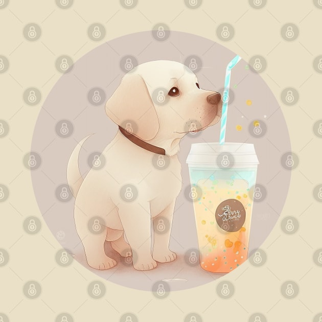 Cute Kawaii Golden Retriever Drinking Bubble Tea - Adorable Dog Lover Gift and Fun Animal Art by laverdeden