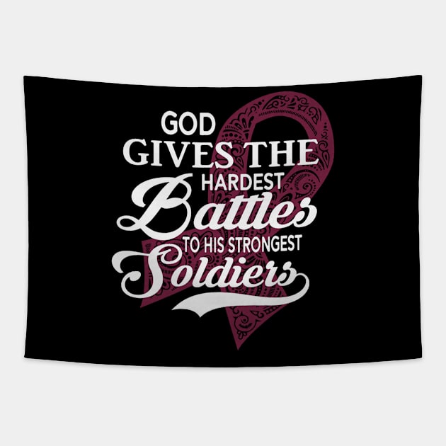 God Gives The Hardest Battles Strongest Soldiers Sickle Cell Awareness Burgundy Ribbon Warrior Tapestry by celsaclaudio506