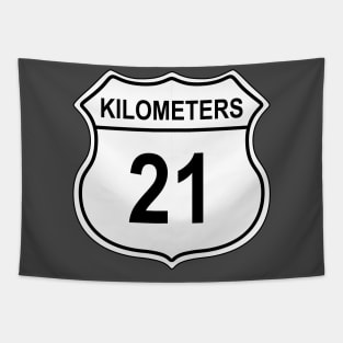 21 Kilometer US Highway Sign Tapestry