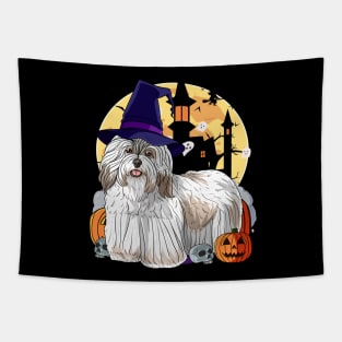 Havanese Dog Halloween Witch Pumpkin Tapestry