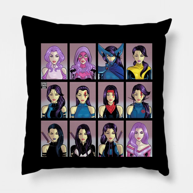 Psylocke Through The Ages! Pillow by sergetowers80