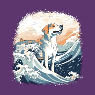 Inspiring Ukiyo-e Dog  in Kanagawa Waves T-Shirt