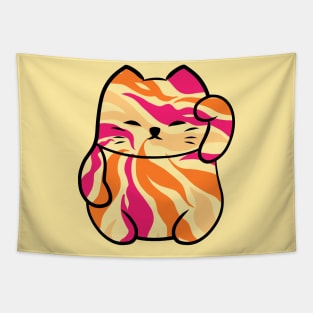 Lucky cat orange zebra patern Tapestry