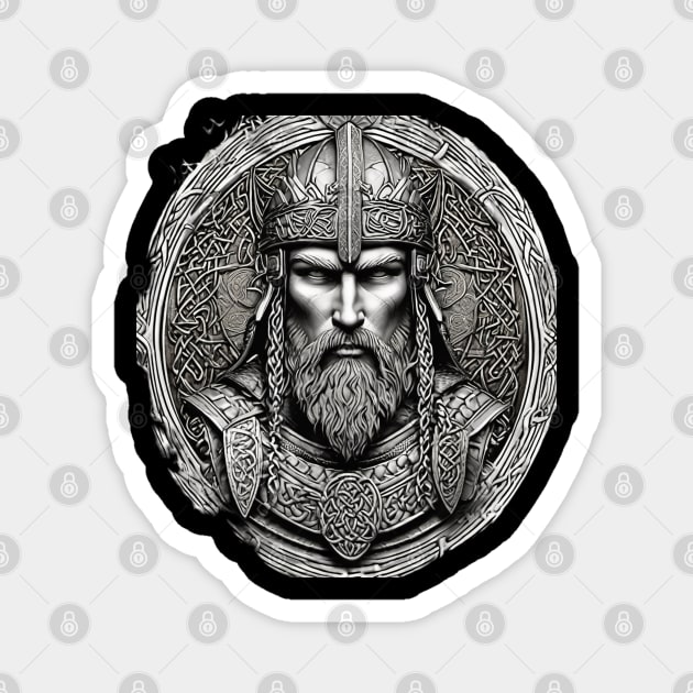 Noble Viking King Warrior with Ornate Celtic Knot Armor in black and grey Magnet by DesignsbyZazz