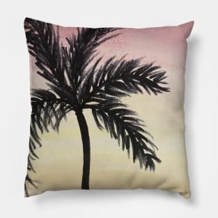 Watercolor Pink yellow orange sky and palm tree watercolour painting Pillow