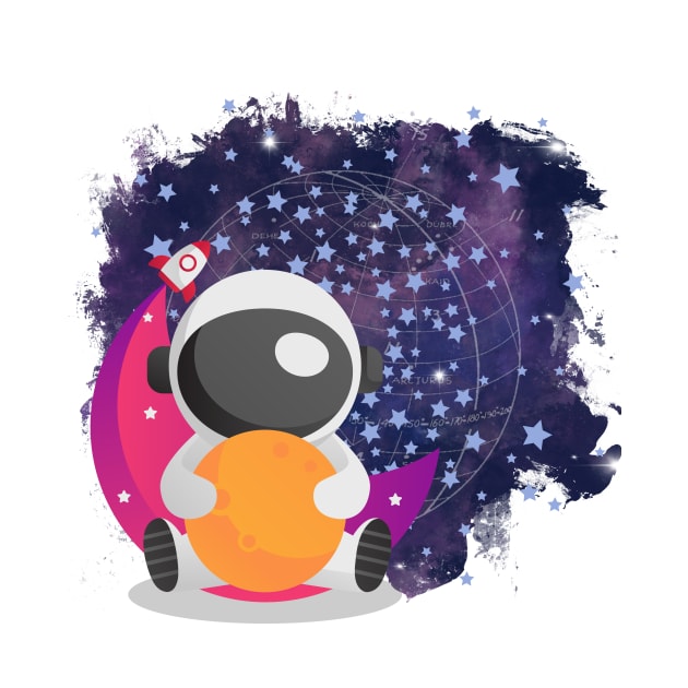 Cute Astronaut on a Pink Moon Space Travel Rocket Stars by nathalieaynie