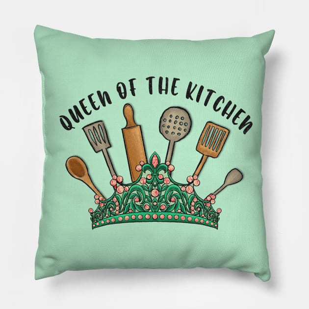 crown with kitchen tools queen of the kitchen vintage kitchen art Pillow by Ballari