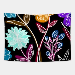 A BUNCH OF BEAUTIFUL COLORFUL FLOWERS _ WHITE DOODLES BY WATERCOLORS Tapestry