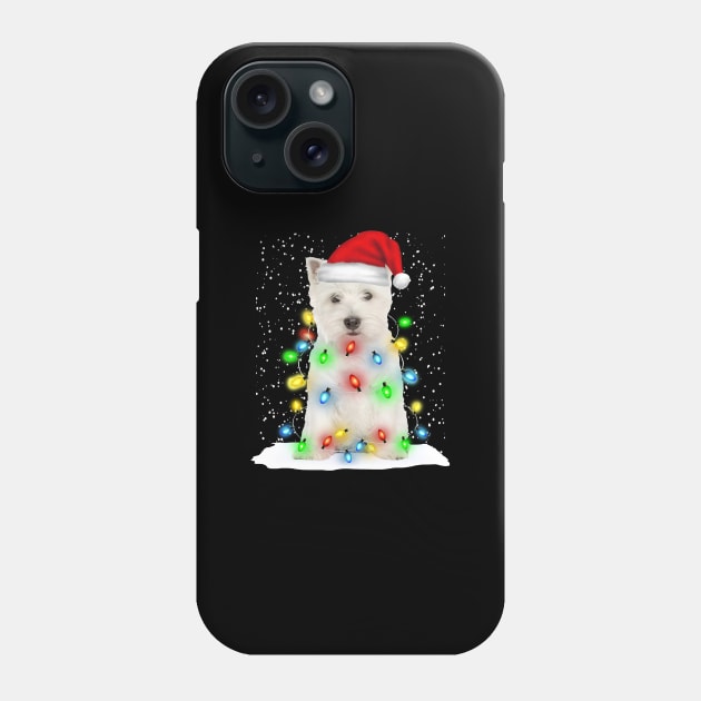 West Highland White Terrier Christmas Santa Hat Xmas Tree Color Lights Phone Case by Ripke Jesus