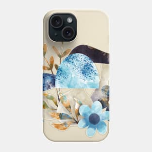 Indigo Portobello Mushrooms and Flowers Phone Case