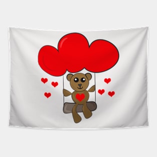 Love Hearts Rain Teddy Bear Art Tapestry