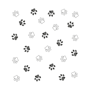 Black and white paw print repeated pattern T-Shirt