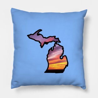 Michigan Mitten with Sunset Background Pillow