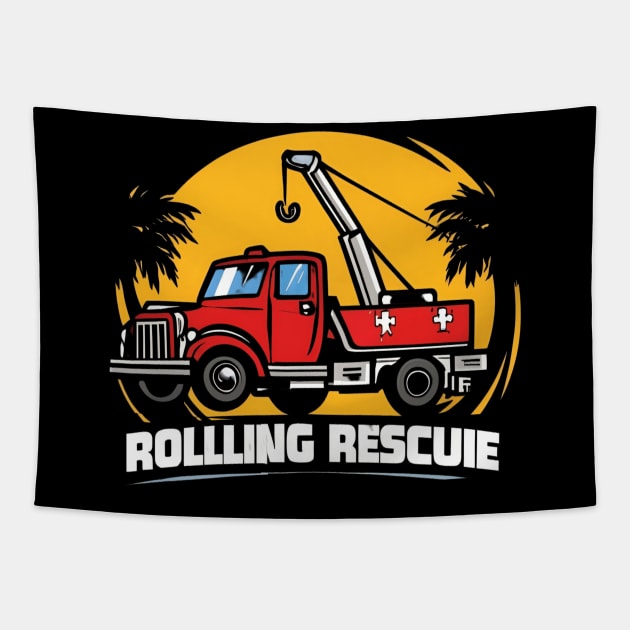 Tow Truck Rolling Rescue Tapestry by NomiCrafts