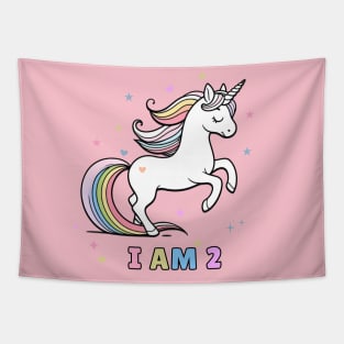 Magical Unicorn Birthday T-Shirt – I Am 2 – Perfect for Toddler Celebrations Tapestry