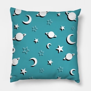 Space Planets, Stars and Moons Scene Pillow