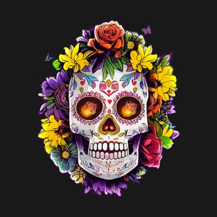 Floral Sugar Skull Day of the Dead Dia De Muertos Women T-Shirt