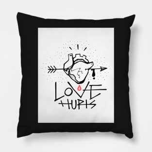 Human heart, arrow and Love hurts phrase Pillow