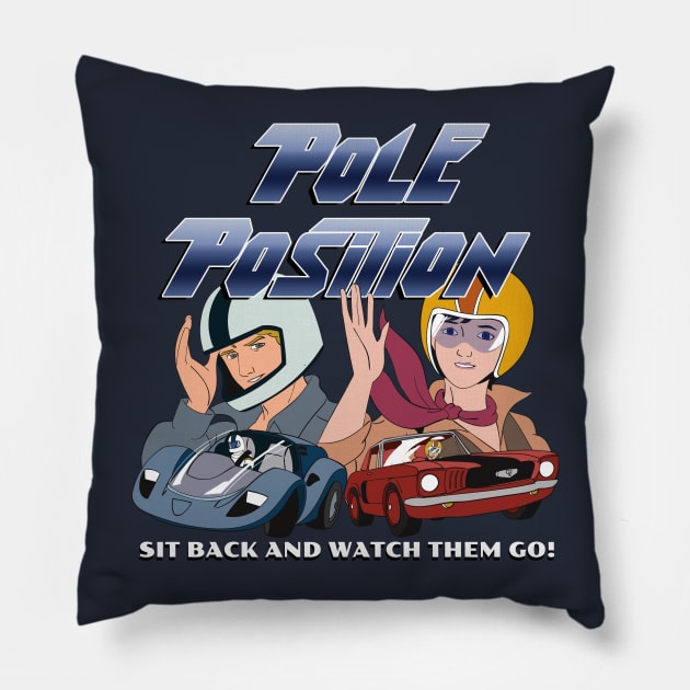 Pole Position: Sit Back and Watch Them Go Pillow by Meta Cortex