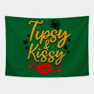 Funny Saint Patrick's Day Shamrock Drinking Kiss Me I'm Irish Meme Tapestry