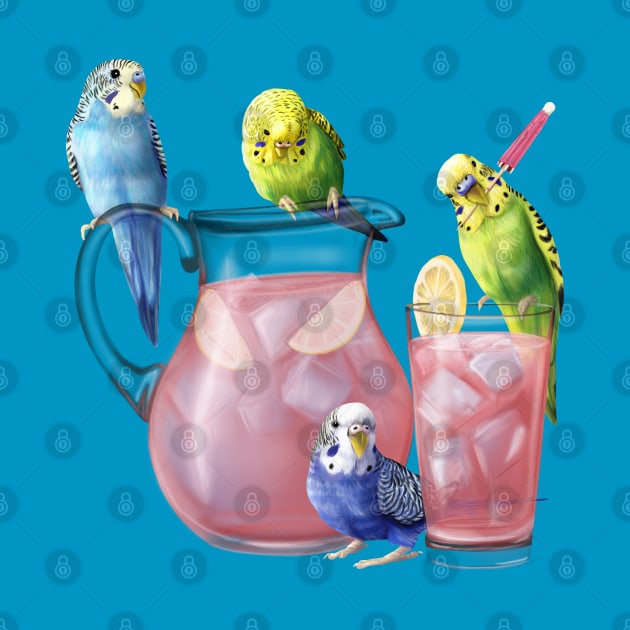 Budgies and pink lemonade by Mehu Art