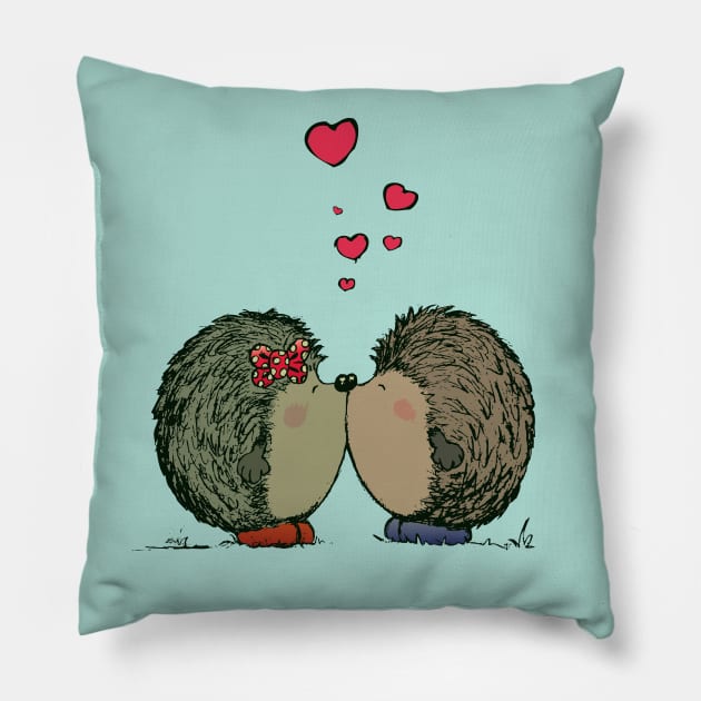 Hedgehogs in love Pillow by mangulica