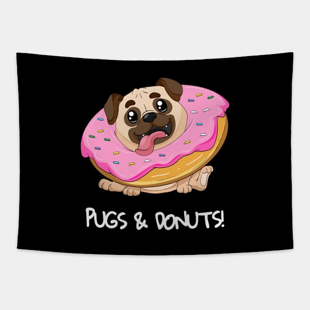 Kids Pugs & Donuts Shirt Pug Lover Candy Fan Girl Woman Tapestry by ELFEINHALB