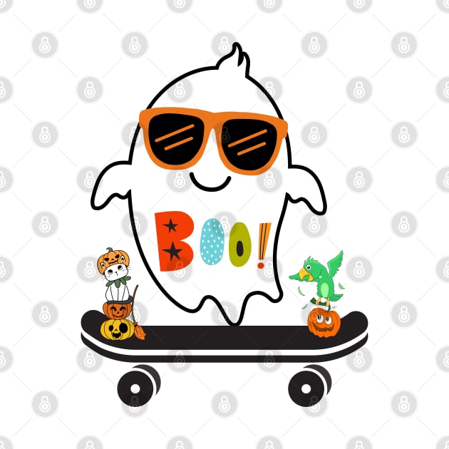 Ghost Skateboard Lazy Halloween Costume Funny Skateboarding by BukovskyART