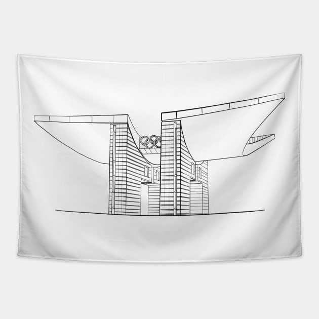 Seoul Olympic Park Gate silhouette Tapestry by LLLUID