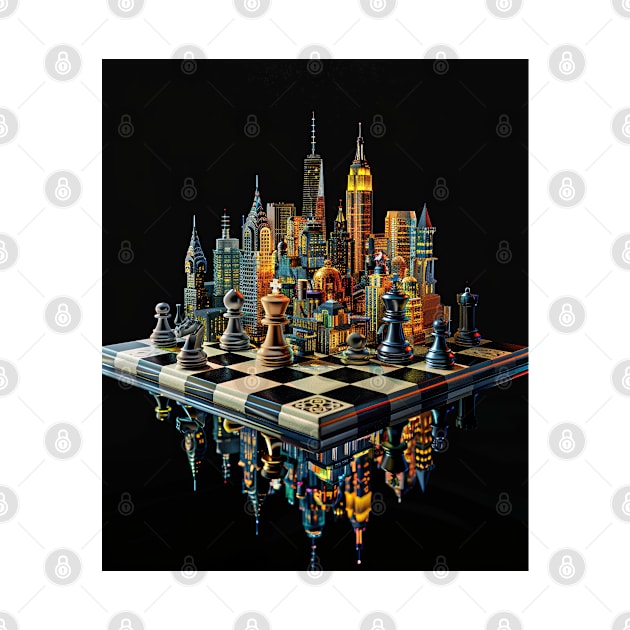 Cityscape Gambit: Skyline Chess Match Tee gift by familycuteycom