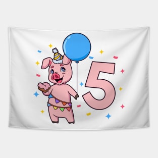 I am 5 with pig - kids birthday 5 years old Tapestry