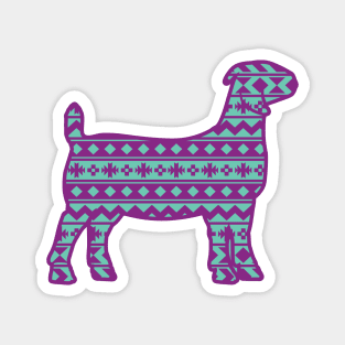 Livestock Show Boer Goat with Purple & Gree Southwest Aztec Pattern Magnet