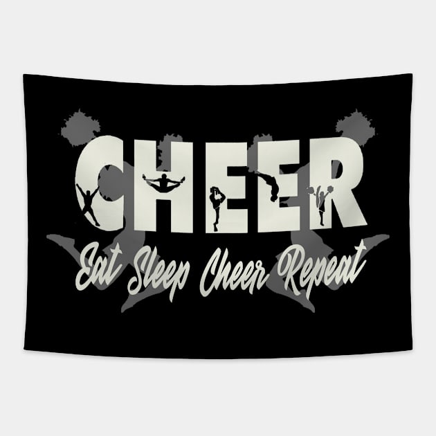 Eat Sleep Cheer Repeat in Cheer Text Tapestry by tropicalteesshop