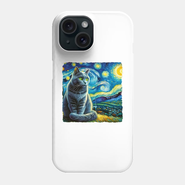 Russian Blue Starry Night Inspired - Artistic Cat Phone Case by starry_night