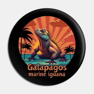 Galapagos marine iguana retro sunset vintage Pin