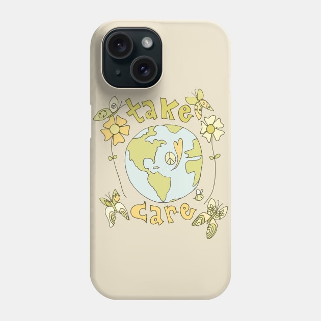 take care spread peace and love all over the earth // art by surfy birdy Phone Case by surfybirdy