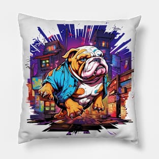 An English Bulldog design featuring a bulldog in a dynamic action pose Pillow