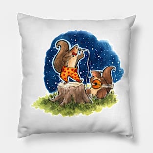Squirrel Couple Musicians Watercolour Pillow