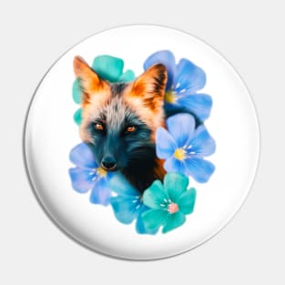 Flowers - Fox (Digital Drawing) Pin