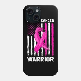 Breast Cancer Warrior No One Fight Alone US Flag Pink Ribbon Phone Case