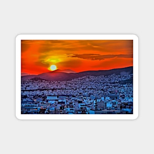 Greece. Athens. City at the sunset in psychedelic colors. Magnet