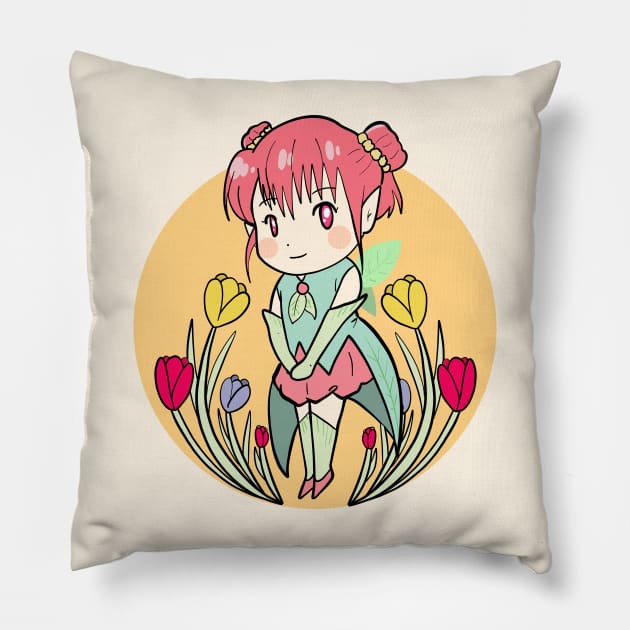 Chibi Anime Girl Fantasy Fairy Pillow by MariOyama