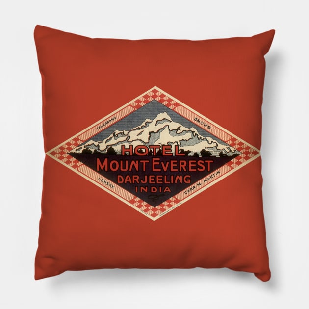 Vintage Travel Poster, Mount Everest, Darjeeling, India Pillow by MasterpieceCafe