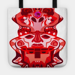 red crimson alien totem in olmec head of the golden saints ecopop pattern arts Tote